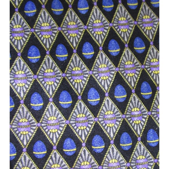FABERGE Mens Silk Tie Blue Purple Handmade USA 072 Geometric Eggs - Picture 7 of 8